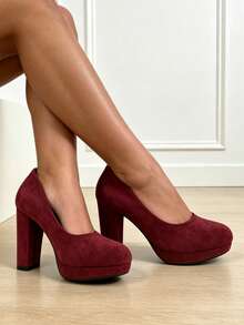 Fashionable Elegant Solid Color Commuter Party High Heels - Burgundy - View 1