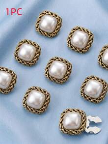 6/2/1PC Vintage Square Faux Pearl Button Covers Gold Chain Trimmed Shirt Collar Button Caps Clip-On Cufflinks Formal Dress Clothing Accessories - Multicolor - View 8