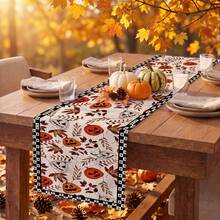 1pc Halloween Pumpkin Ghost Spider Plaid Print Table Runner, Suitable For Holiday, Party, Birthday, Dinner, Restaurant Table Decoration, Autumn/Winter Halloween Home Decor - Multicolor - View 4