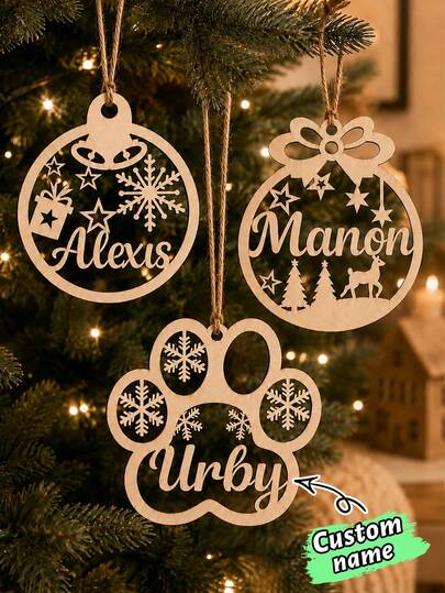Customized Wooden Christmas Hanging Ornament With Name, Personalized Christmas Gift, Customized Christmas Tree Decoration, Christmas Gift, Customizable Christmas Decor, Wooden Hollow Sign, Christmas, Living Room Decor, Bag Charm