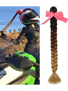 1pc 20 Inch Red Black Green Yellow Purple Pink Blue Helmet Braid Hairband With Detachable Suction Cup And Bow, Motorcycle Helmet Ponytail Hair Accessory, Multiple Colors Available (Helmet Not Included) - Multicolor - View 11
