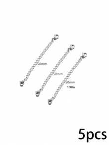5件組 PVD 18K鍍金不鏽鋼項鍊延長鏈，附龍蝦扣，DIY珠寶製作用鏈條末端延長器 - 銀色 - 查看 11