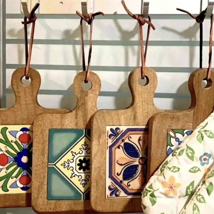 Coaster Cup Holder, Heat-Resistant Mat, 4-Piece Floral Wooden Tripod Set - High Temperature Resistant Kitchen Table Mat, Vintage Placemat, Heat-Insulating Pot Mat, Synthetic Cover Material