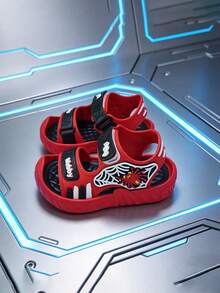 New Boys' Sports Sandals With Anti-Collision Toe, Hook And Loop Design, Spider Decoration, Suitable For School And Home Wear - Red - View 4