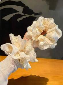 1pc French Style White Polka Dot Lace Hair Scrunchie - Elegant Hair Accessory, Ponytail Hair Tie - Cute And Charming, Suitable For Holidays And Parties - Multicolor - View 5