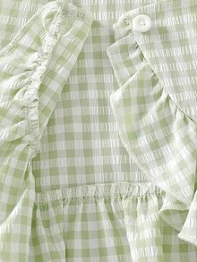 HAO6 2 件套新生女婴休闲格子花卉印花圆领上衣和配套裤子，度假风格服装，适合 0-3 岁婴儿的礼物 - 綠色 - 查看 7