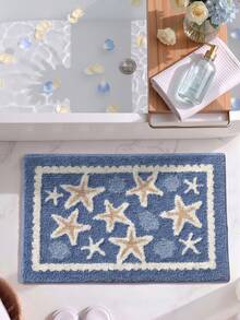 DAJIANG 1PC Flocked Bathroom Anti-Slip Mat, Soft Starfish & Shell Pattern Carpet, Extra Thick Soft Bathroom Rug, All Season Fresh Style, Anti-Slip TPR Bottom, Absorbent, Easy To Clean, Machine Washable, Soft & Comfortable, Suitable For Home Living Room, Bathroom Sink, Bathtub, Shower, Sink, Home Decor, Fall Decor - Multicolor - View 6