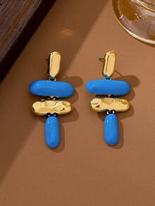 1 Pair Exaggerated Asymmetrical Geometric Oil Enamel Drop Earrings - Blue - View 2