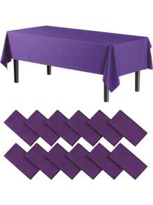 1/3/6/12pcs Deep Purple Solid Color Disposable Plastic Tablecloth - 54in X 108in - Suitable For Parties And Picnics, Suitable For Weddings, Christmas, Thanksgiving, Halloween - Dark Purple - View 10