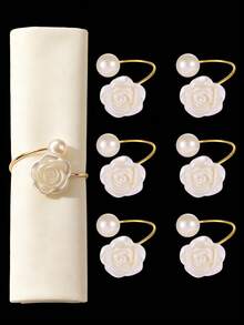 1/12/30/60pcs Elegant Pearl Rose Napkin Rings, Napkin Buckles, Hotel Napkin Rings, Wedding Banquet Napkin Rings, Home Daily Table Decor, Tablecloth Accessories, Wedding Decoration - Multicolor - View 11