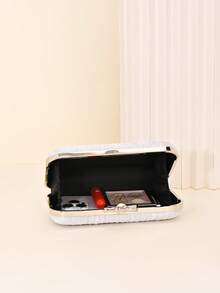 LJDCRFT Elegant Pleated Hard-Shell Evening Clutch, Unique Branch-Shaped Metal Clasp, Suitable For Weddings, Balls, Banquets, And Other Occasions. - Silver - View 4