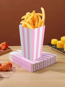 10pcs Pink Striped Popcorn Boxes, Party Gift Bags, Birthday Party Candy Boxes, Movie Theater Snack Containers, Popcorn, French Fries, Chicken Nuggets Back To School Season Decorative Tableware - Multicolor - View 3