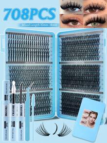 CMAYOME 600/684/708/720pcs D-Curl False Eyelashes, Includes 10D-150D Different Lengths And Pointed Single Eyelashes, Suitable For Various Eye Makeup Styles, Beginner-Friendly, Eyelash Clusters, High Cost-Performance - Multicolor - View 3
