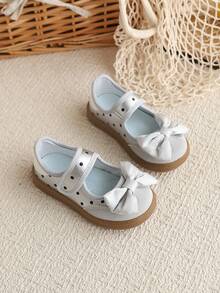 1 Pasang Sepatu Bayi Perempuan Motif Kupu-kupu dan Pita, Bahan PU, Desain Ajaib, Anti Selip, Modis, Klasik, Gaya Korea, Sepatu Balita, Cocok untuk Musim Gugur - Perak - View 3
