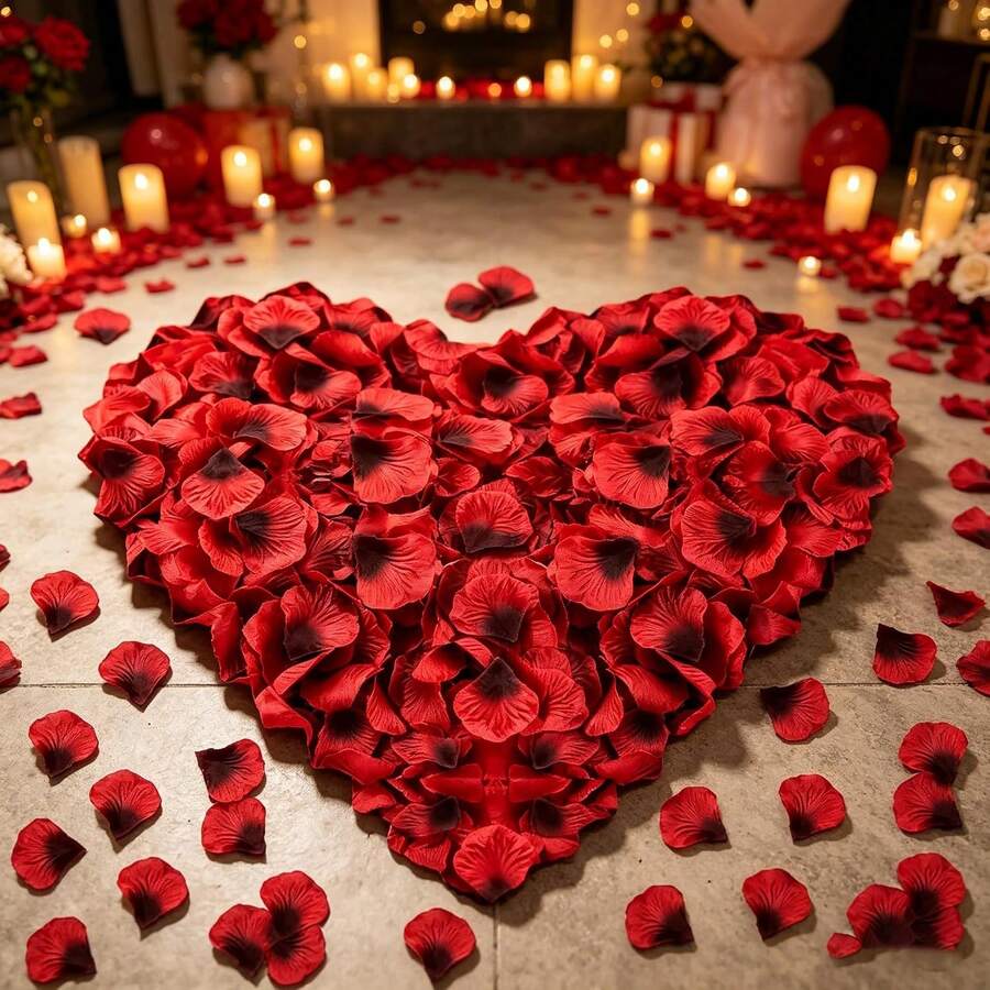 1000pcs Artificial Silk Rose Petals, Suitable For Valentine's Day, Romantic Night, Wedding, Proposal, Anniversary, Floral Decoration - Multicolor - View 1