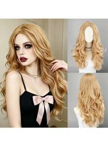 Ombre Black To Magenta Long Wavy Synthetic Wig For Women,28 Inch Middle Part Fluffy Curly Heat Resistant Wig For Daily Party Cosplay - Multicolor - View 11
