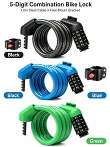 1pc Upgraded Bicycle Combination Cable Lock With Mounting Bracket, Flexible Spiral Steel Cable Design, High-Strength Steel Cable Material, Includes Mounting Bracket For Convenient Storage, Suitable For Daily Parking Theft Prevention - A - View 3