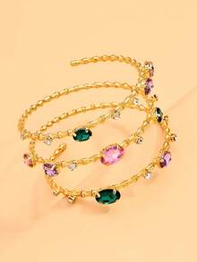 FAAABULS 1pc Multi-Layer Wrapped Bamboo Knot Chain Rhinestone Bracelet, Oval Colorful Rhinestone Stackable Delicate Chain Bracelet, Women's Daily Commute Party Accessory - Rhinestones - View 7