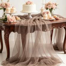 1 Roll 50m Tea Brown Tulle Fabric, Transparent Polyester Material, Suitable For Valentine's Day And Romantic Wedding Decoration, Projects, Arch Decoration, Anniversary Party, Romantic Events, Perfect Choice For Celebration - View 9