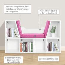 2-in-1 bank met boekenkast, zitkussens, kubusvormig schap met 6 open vakken en 2 niveaus, meubel - A - Bekijken 8