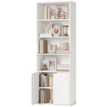 Boekenkast met 4 open vakken en 2 deuren voor woonkamer en kantoor, 59x29x180 cm, wit - A - Bekijken 2