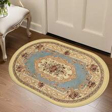 1pc Oval Flannel Door Mat, Soft Comfortable Absorbent Non-Slip Machine Washable With Anti-Slip Backing, European Floral Scroll Pattern Design, Suitable For Entrance, Living Room, Bedroom, Kitchen, Bathroom, Patio, Hallway, Laundry Room, Multi-Functional Home Floor Mat Holiday Decor Carpet - Multicolor - View 6