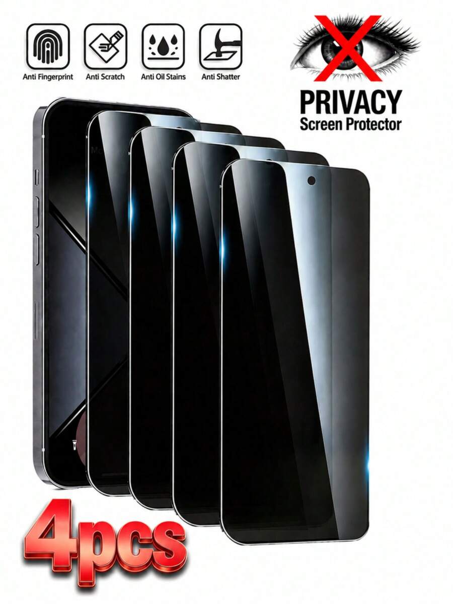 CASECOPS 4Pcs Full Coverage Privacy Phone Screen Protector, Privacy Tempered Glass Film, Compatible With 18 Pro Max/18 Pro/17 Pro Max/17 Pro/17/16 Pro Max/16 Pro/16/15 Pro Max/14/13/12/11, Made Of 9H Tempered Glass, Essential Privacy Screen Protector For Daily Protection, Office, Home, Shockproof, Anti-Scratch Phone Screen Protector - 4Pcs - View 1