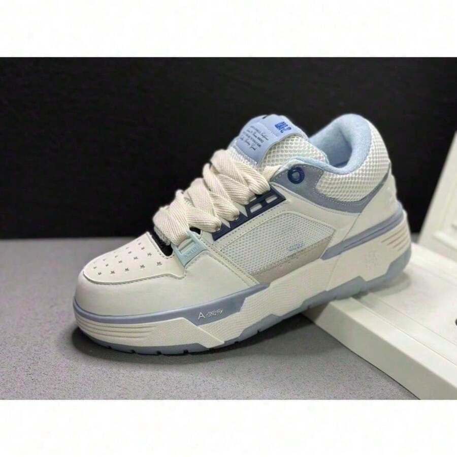 MAs- Men Women Sneakers Spring Summer Low Top Thick Sole Platform Shoes Couple Casual Fashionable - AM White Blue - View 1