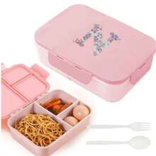 3-Compartment Travel Bento Lunch Box With Flip Lid, Leak-Proof Portable Meal Container For Outdoor Activities, Breakfast And Meal Prep, Kitchen Accessory, Camping Essential, Rose Flower With 26 Alphabet Initials Pattern - Pink - View 17