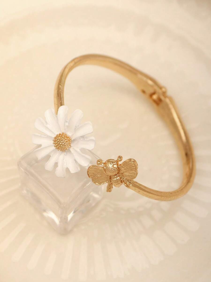 1件女款優雅白色雛菊手鍊，適合日常與派對穿著，四季百搭飾品