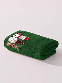 1pc/4pcs Christmas Pattern Towel Set, Reindeer Snowman Gnome Print, Soft Absorbent Coral Fleece Towels, Holiday Bathroom Decor, Christmas Gift - Green - View 8