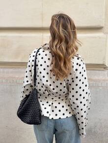 Women's Polka Dot Drawstring Loose Windbreaker Jacket, Casual Wear For Autumn & Winter Vacation - Apricot - View 8