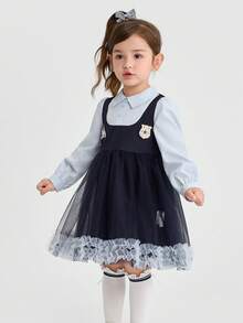 Balabala Spring Autumn Long‑Sleeve Dress Pretty Casual Outfit For Girls - Blue Tint - View 2