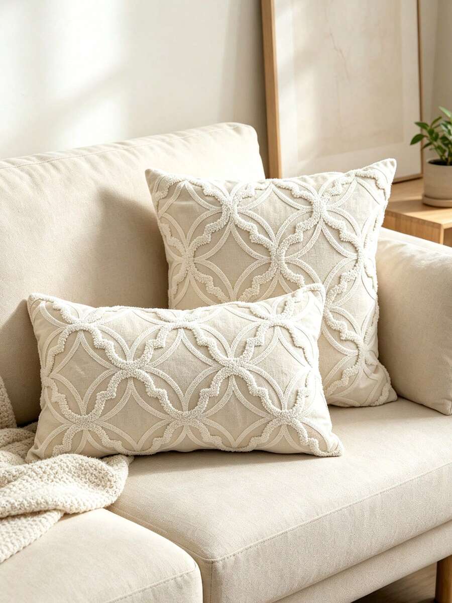1 buah Sarung Bantal Hias Motif Geometris (Tanpa Isian), Sarung Bantal Bordir, Cocok untuk Sofa, Dekorasi Rumah