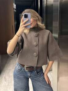 Women's Elegant Mid-Sleeve Knit Cardigan, Autumn Style - Camel - View 4