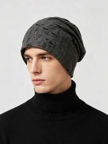 1pc Unisex American Style Distressed Ripped Vintage Knit Beanie, Fashionable Accessory For Streetwear - Multicolor - View 6