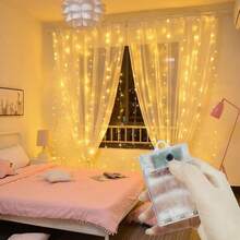 Lampu Hias Tirai LED 3/6m Bertenaga Baterai AA 8 Mode Lampu Hias Peri Dekorasi Natal untuk Kamar Tidur dan Rumah - Lampu tirai kotak baterai AA - View 28