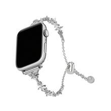 1pc Women's Butterfly Rhinestone Steel Watch Band, Adjustable With Extension Chain, Diamond Pendant Decoration, Compatible With Apple Watch All Sizes S10-SE Ultra, Jewelry Style Bracelet Band - Silver - View 1