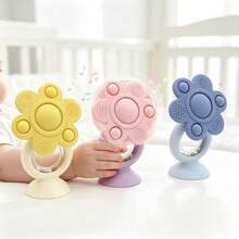 1pc Rotating Flower Rattle With Suction Cup, Silicone Baby Rattle Toy, Can Be Gripped Or Suctioned To Tabletop, Easter Thanksgiving Halloween Christmas Gift (Random Color Beads) - Multicolor - View 2