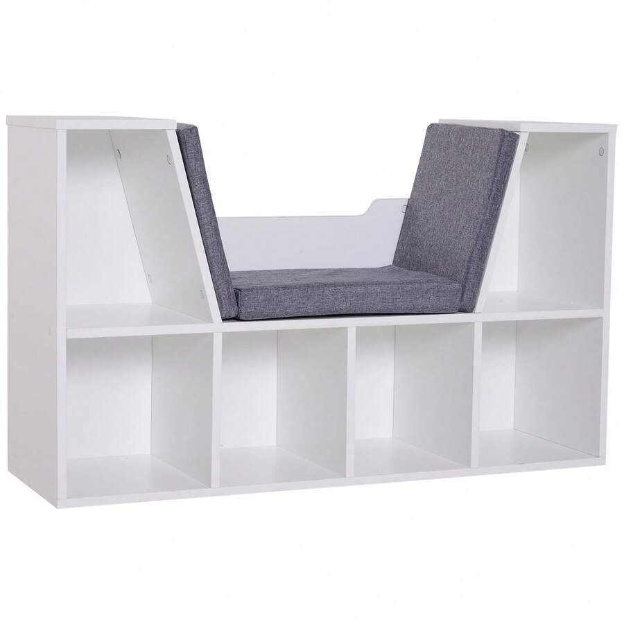 Banco-estante 2 em 1 com almofadas para o assento, prateleira em forma de cubo com 6 compartimentos abertos e 2 níveis, móvel - A - Ver 1