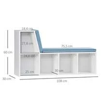 2-in-1 boekenkast/bank met 5 opbergvakken en 2 kussens, 108 x 30 x 60 cm, wit/blauw - A - Bekijken 5