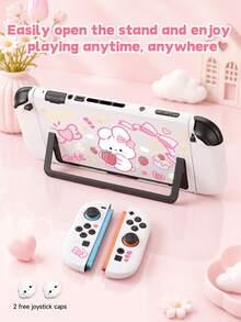 New Switch 2 Protective Case (2025) Game Accessory, 1pc Compatible With Switch 2/Switch OLED/Switch NS/Lite, Cartoon Strawberry Rabbit Pattern Protective Shell, Storage Bag, Switch Battery Version Game Console Accessory Protective Case, Anti-Scratch Cover, Free Joystick Cap, Best Gift Compatible With Switch Game Players. - Multicolor - View 13