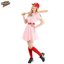 Teen Girls Rockford Peaches League Movie AAGPBL Customized Baseball Uniform Halloween Costume Personalized Cosplay Dress (Includes Belt) - Pink - View 2