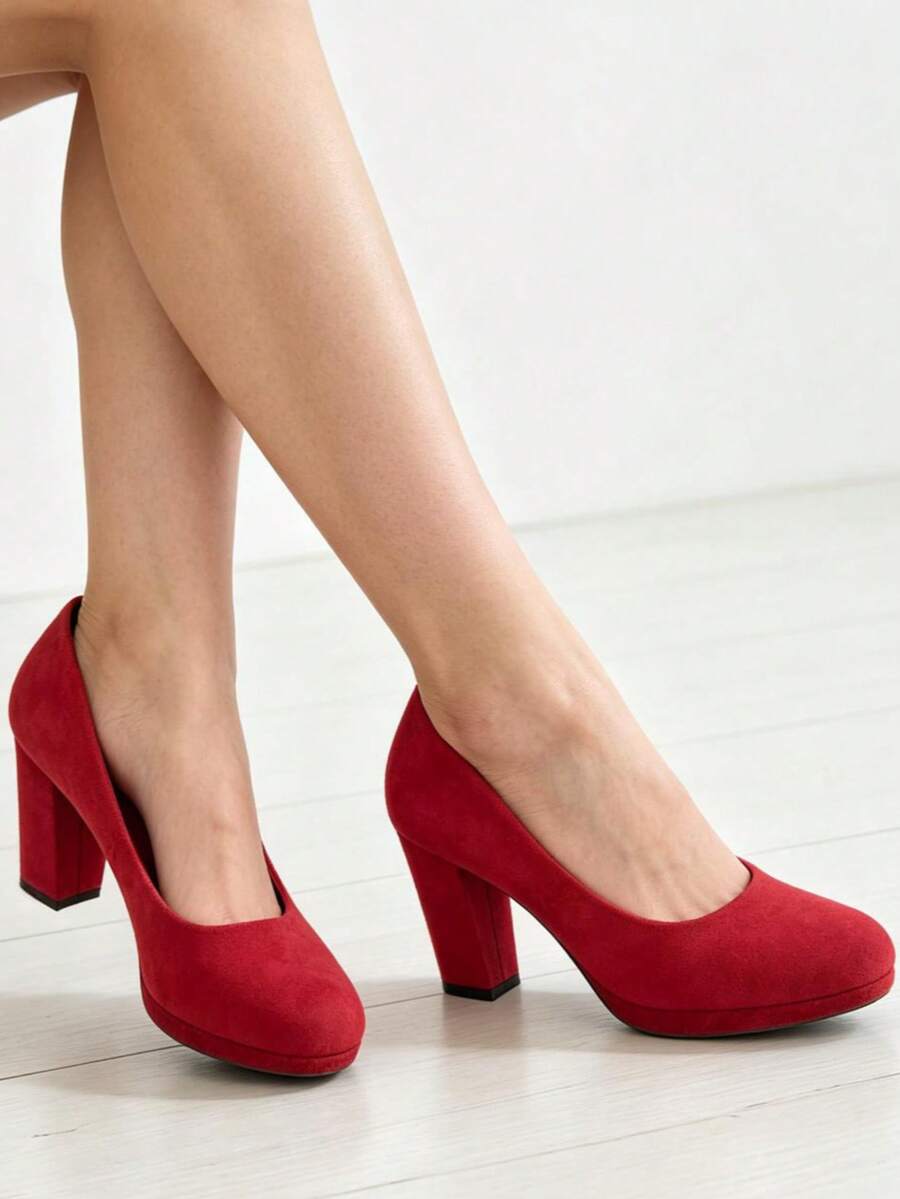 Women's Solid Color High Heel Shoes For Daily Commute And Party - Red - View 1