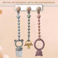 1pc Bear Shaped Pacifier Clip, Children's Gift, Anti-Drop Strap, Essential For Newborn Baby Girls, Baby Shower Gift, Beautiful Design - Multicolor - View 8