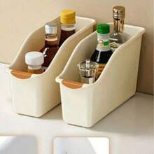LAISONWARE 2pcs PP Plastic Curved Storage Boxes In White/Cream, Space-Saving Cabinet Organizer Boxes For Under Sink, Pantry And Kitchen Gaps, Drawer-Style Design With Dividers For Home - Multicolor - View 12