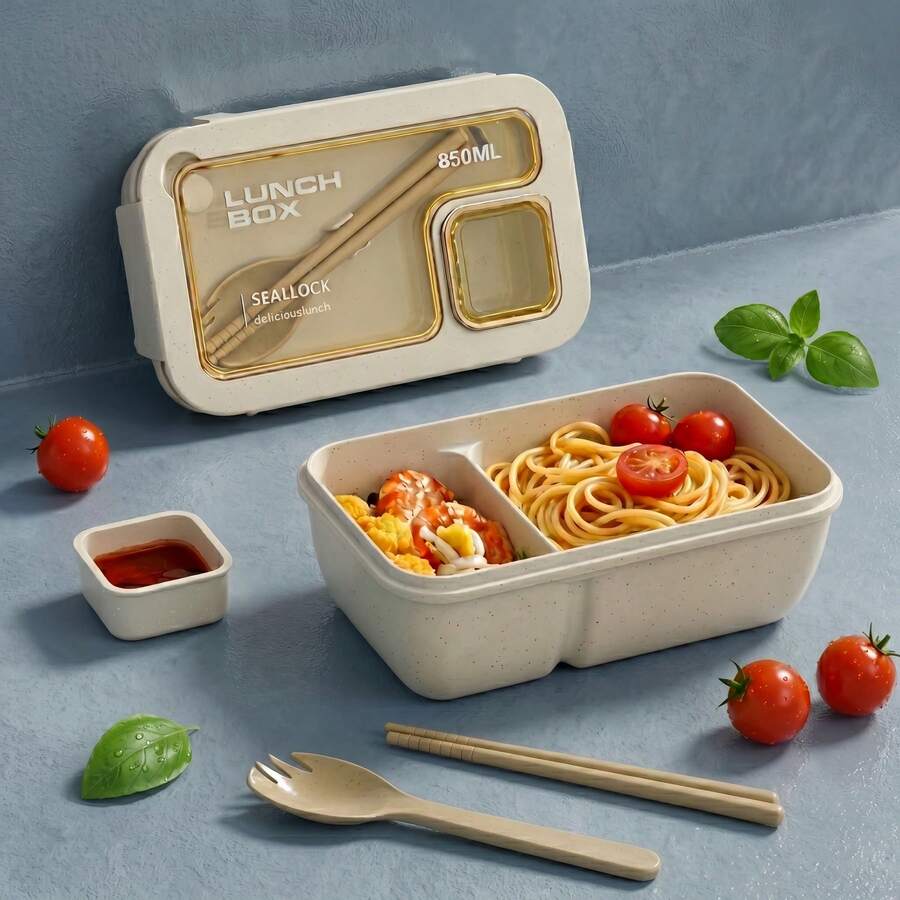 1pc Divided Food Storage Container, Insulated Lunch Bag, Large Capacity Lunch Box, Leak-Proof Lunch Bento Box - View 1