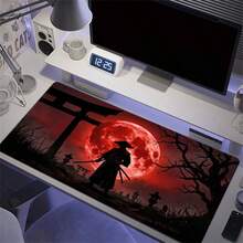 1pc Red Swordsman Large Gaming Mouse Pad, Black Silhouette Extended Desk Mat, Office Desk Accessory Non-Slip Computer Pad, Rubber Base Laptop Keyboard Pad, Durable Spill-Proof For Home Office Gaming - View 8