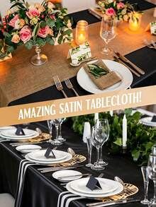 1pc 145*259cm Rectangular Satin Tablecloth, Silky Fabric, Woven, Suitable For Party, Holiday Dinner, Wedding Reception Table Decoration (Multiple Sizes And Colors) - Black - View 8
