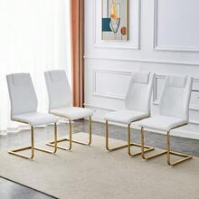 4-Piece Dining Chair Set / Minimalist Style Dining Chair / 120 Kg Load Capacity / Ergonomic / Easy Assembly / Non-Slip Rubber Feet / Suitable For Restaurant, Apartment / White + Gold - White + Gold - View 1